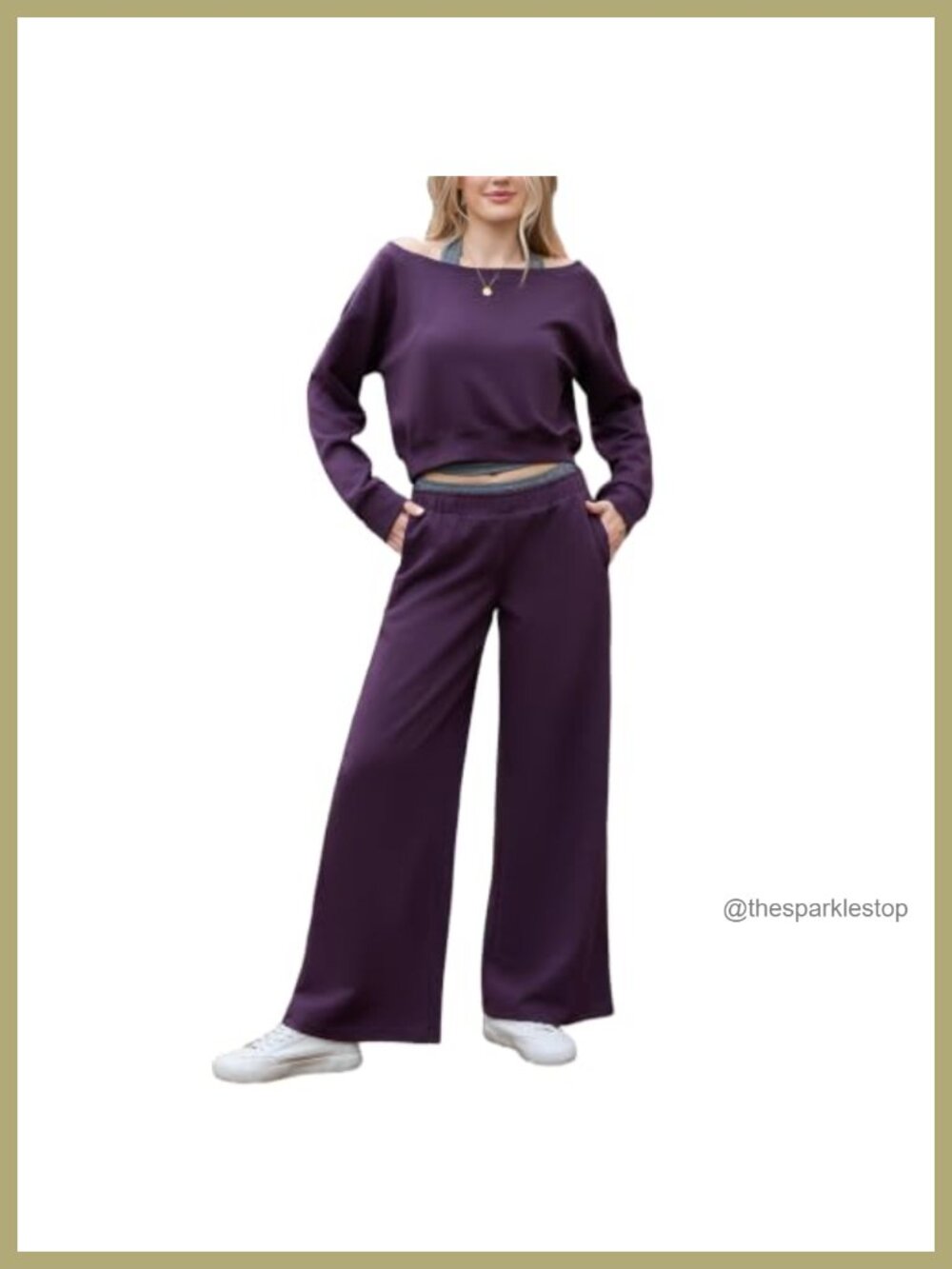 Women's 3 Piece Lounge Set Off Shoulder Halter Wide Leg Pants Pockets